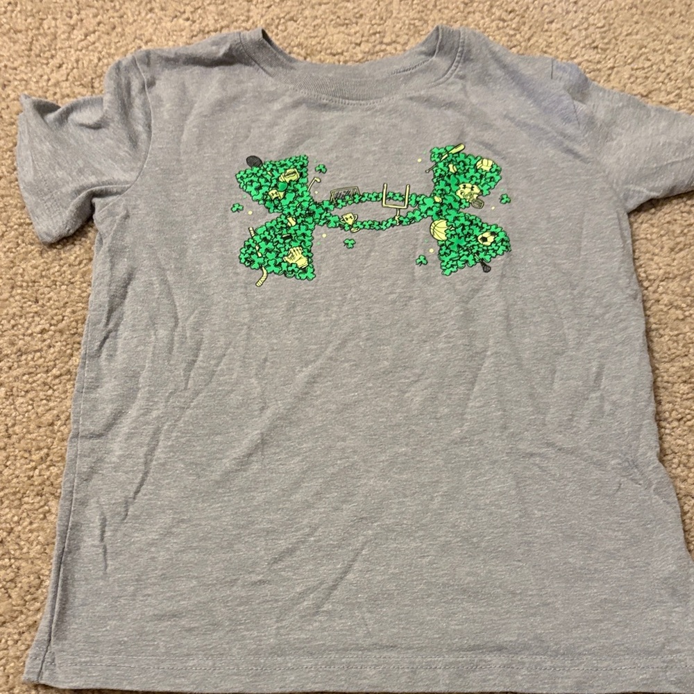 Under Armour Kids Gray Tee with Floral Green Logo